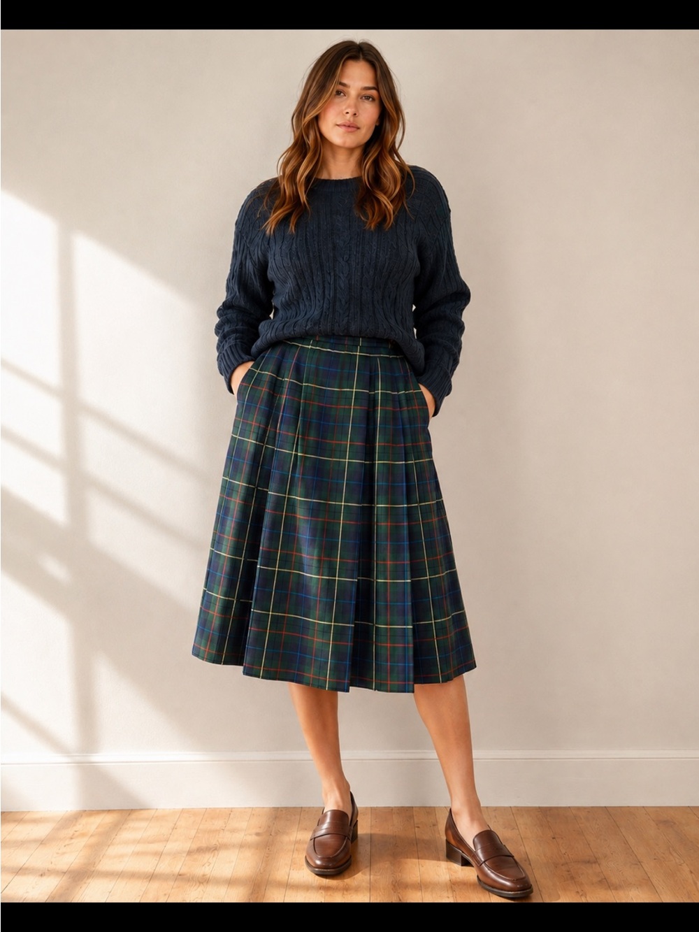 Vintage Pendleton Signature Tartan Pleated Wool Skirt Plaid Academia Prep 14P